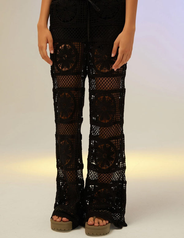 Isabelle Blanche Black Crochet Women's Trousers