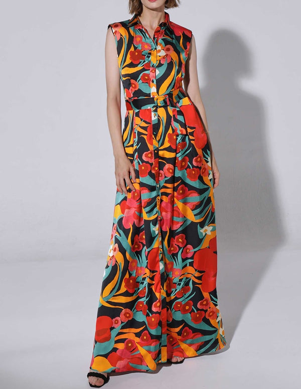 Women's &amp; ME Rashida Sleeveless Multicolor Printed Long Dress
