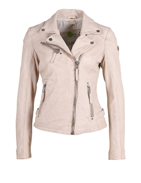 Chaqueta Gipsy de Cuero con Cremallera Beige Mujer