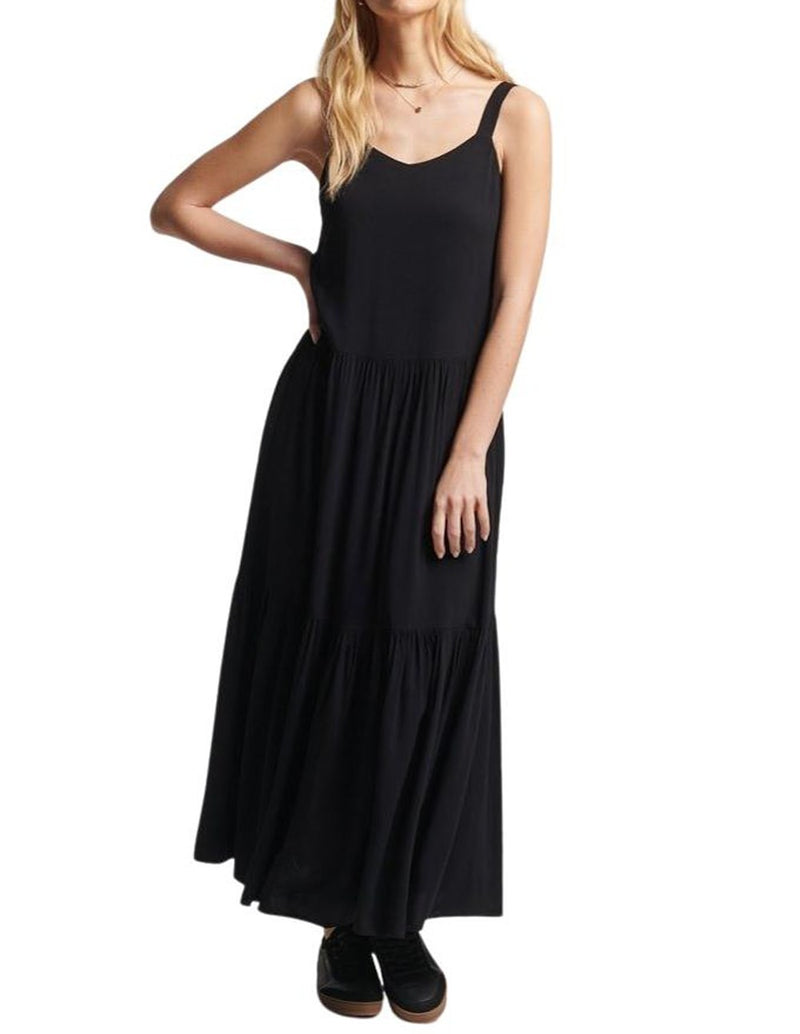 Vestido Superdry de Tirantes  con Volantes Negro Mujer