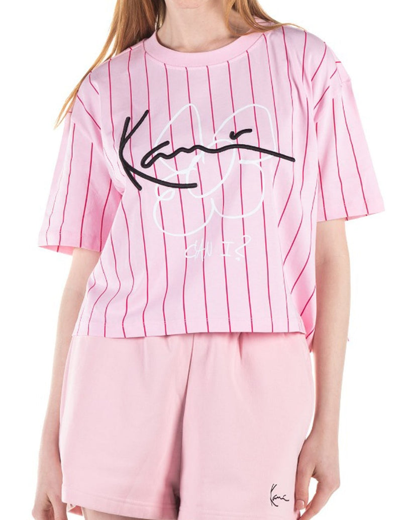 Camiseta Corta Karl Kani de Rayas Rosa Mujer