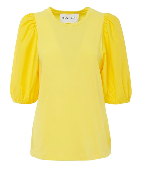 Silvian Heach Women's Yellow Poplin Lantern Sleeve T-Shirt