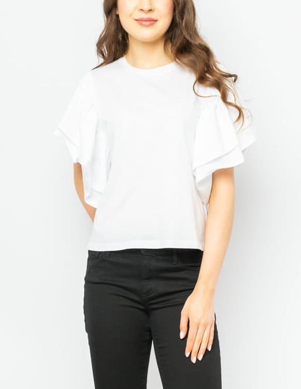 Silvian Heach T-shirt with Ruffles on the Sleeves White Woman