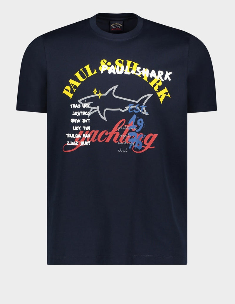 Camiseta Paul & Shark de Algodón Orgánico con Estampado Azul Marino Hombre