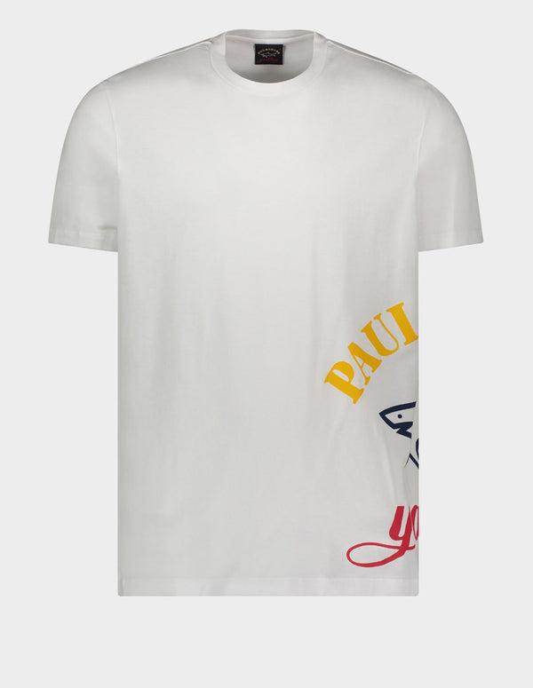 Paul &amp; Shark Men's White Organic Cotton T-shirt with Printed Logo