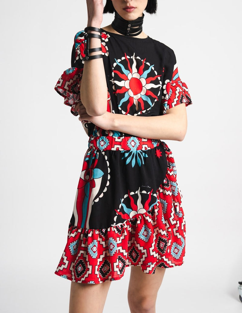 Vestido Corto Peace and Chaos Aura con Estampado Etnico Multicolor Mujer