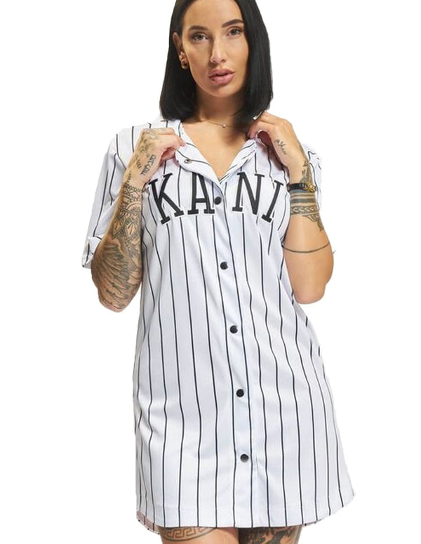 Karl Kani SERIF PINSTRIPE BASEBALL SHIRT - Camisa - white/blanco