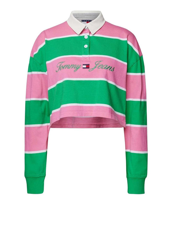 Sudadera Tommy Jeans Pop Drop de Rayas Verde y Rosa Mujer