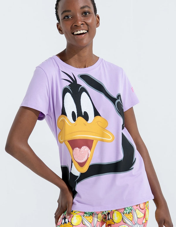 Camiseta FRACOMINA Over Fit con Estampado Looney Tunes Morada Mujer