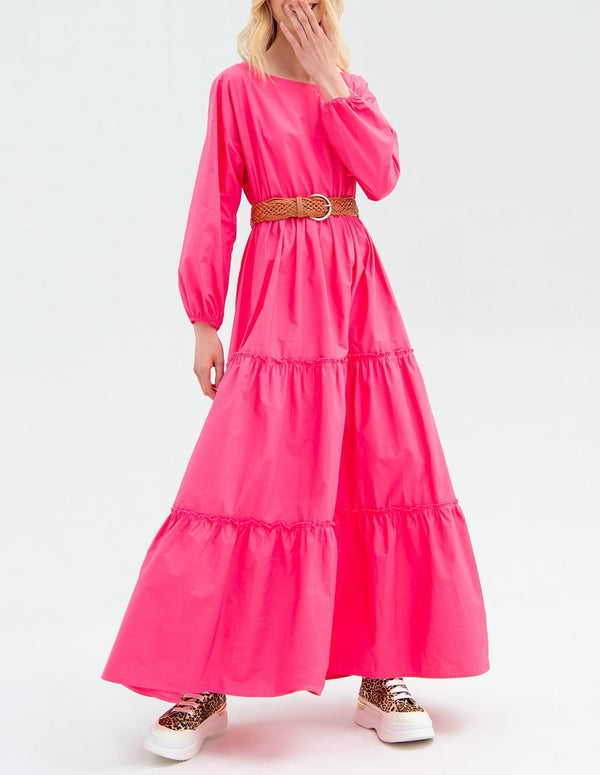 FRACOMINA Long Pink Poplin Dress with Flare