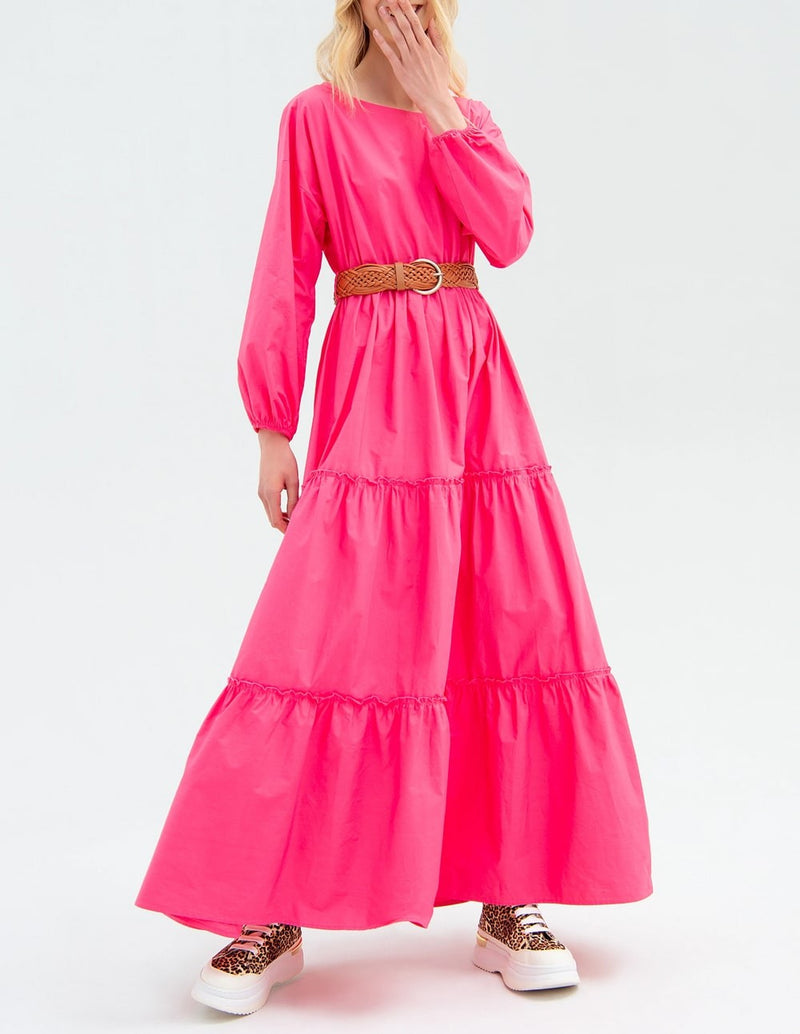 Vestido Largo FRACOMINA de Popelina con Vuelo Rosa Mujer
