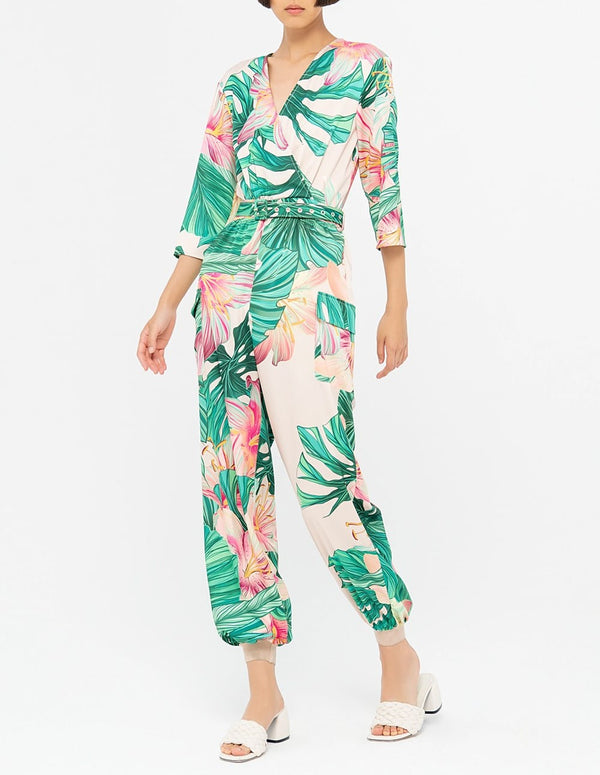 FRACOMINA Jumpsuit with Multicolored Tropical Print for Woman