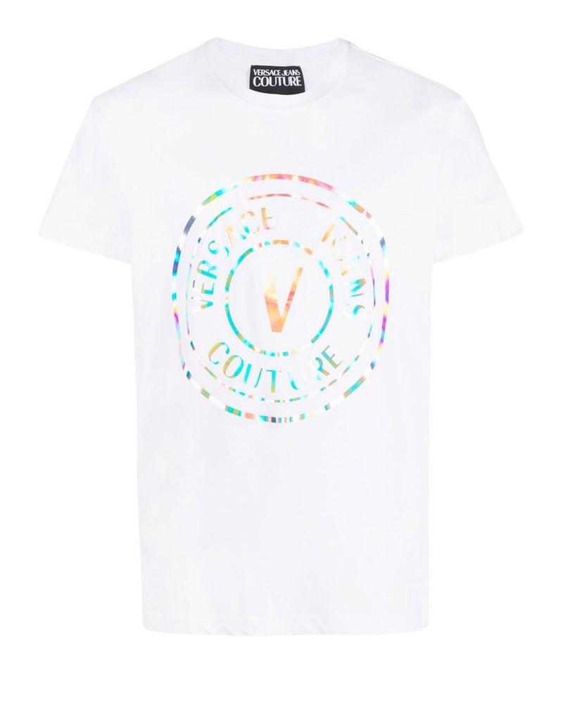 Camiseta Versace Jeans Couture con Logo Iridiscente Blanca Hombre