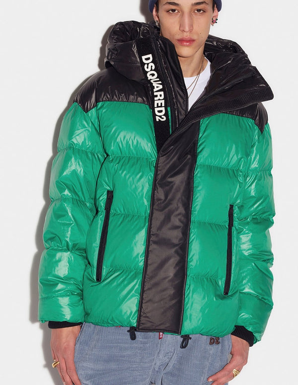 Dsquared2 Down Coat with Green and Black Hood for Man
