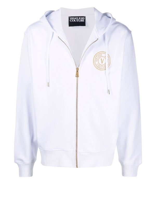 Versace Jeans Couture Hooded Jacket with Zip and Embroidered Logo White for Men