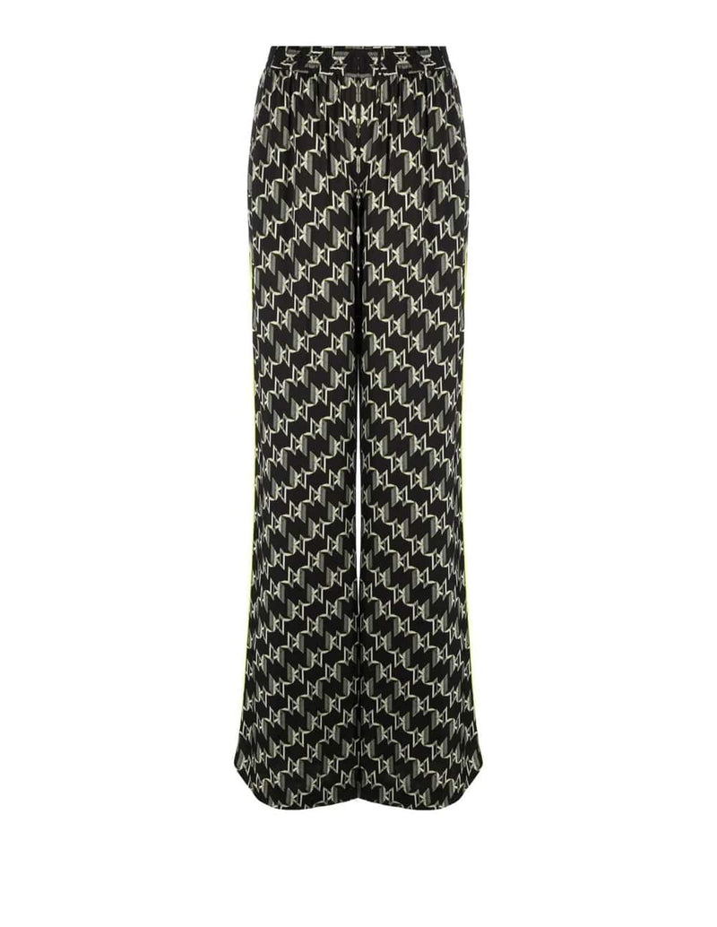 Karl Lagerfeld Satin Monogram Printed Wide Leg Pant Black Women