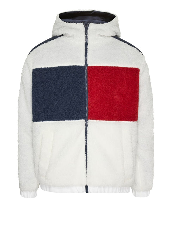 Chaqueta Sherpa Tommy Jeans Reversible Blanca y Azul Hombre