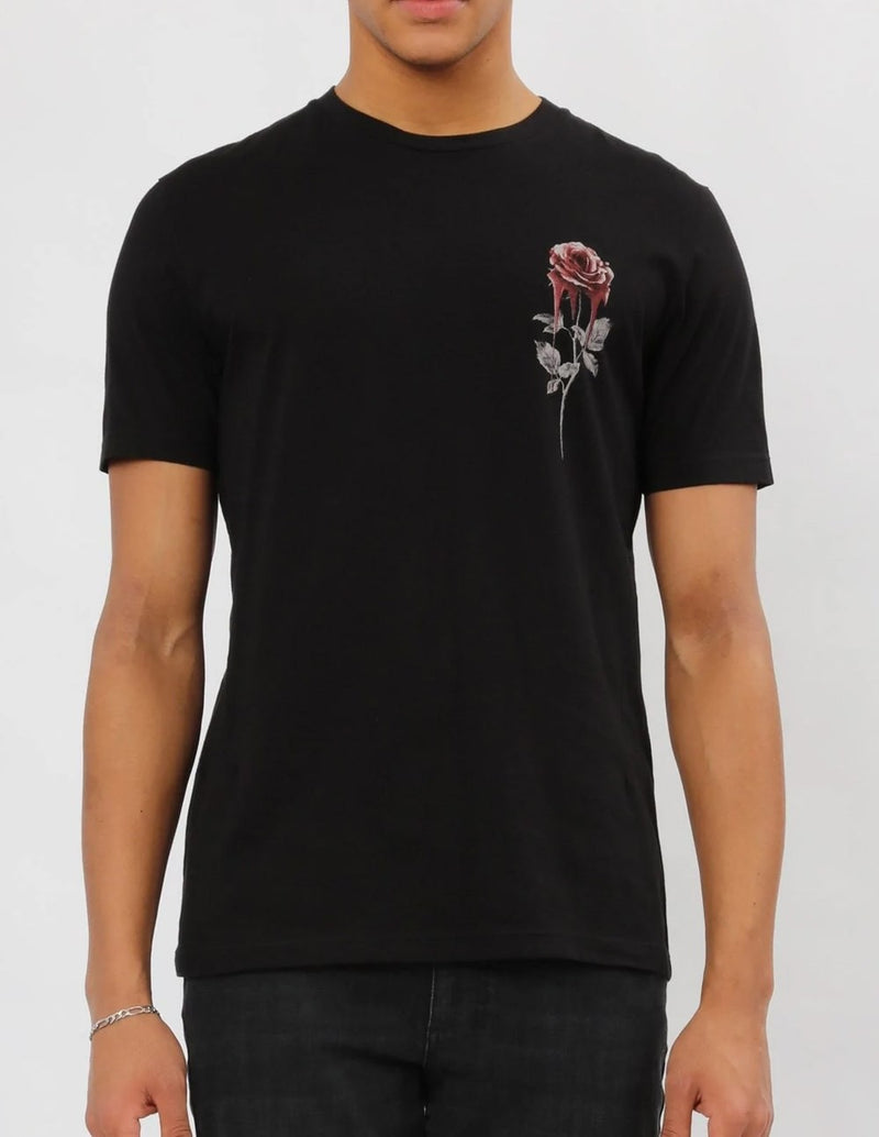 Camiseta RELIGION Dripping Rose Negra Hombre