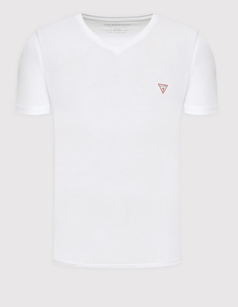 Camiseta GUESS con Logo y Escote Pico Blanca Hombre