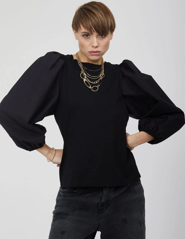 Silvian Heach T-shirt with Puffed Sleeves Black Woman