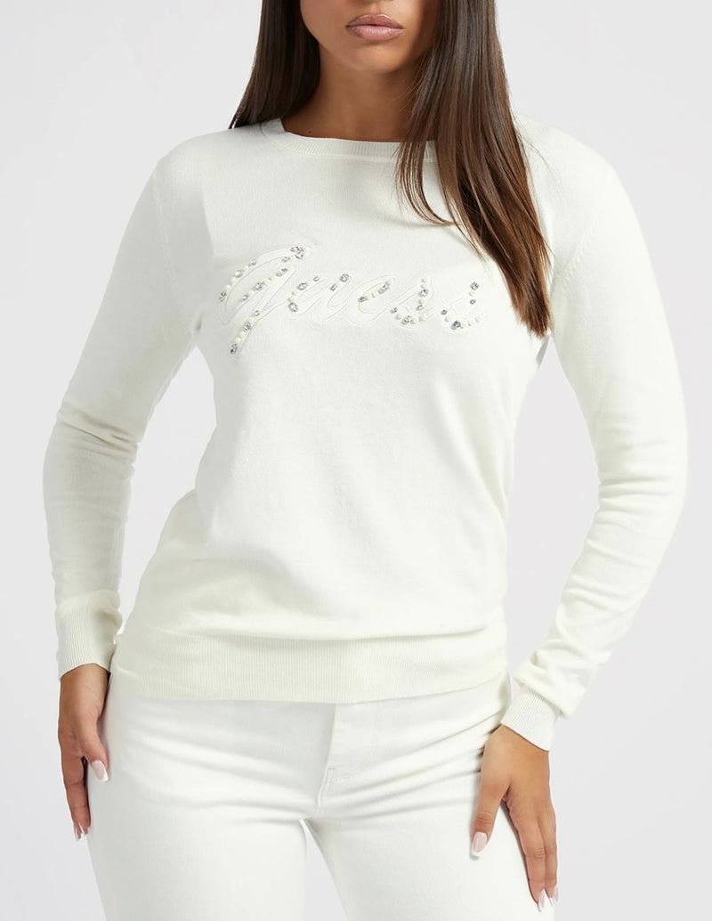 GUESS Sweater with Logo with Stones White Woman