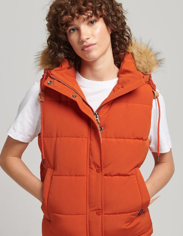 Superdry Womens Everest Faux Fur Hooded Gilet Orange