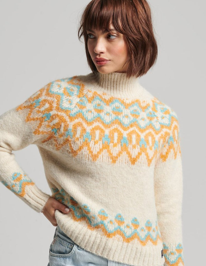 Superdry Women's Beige Fair Isle Jumper