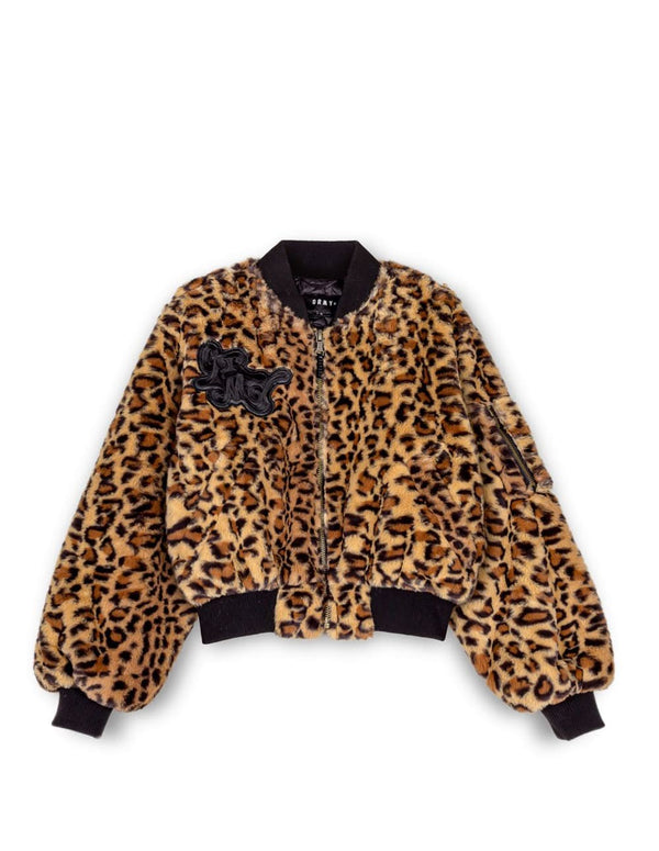 Chaqueta Bomber Grimey con Estampado de Leopardo Marrón Mujer