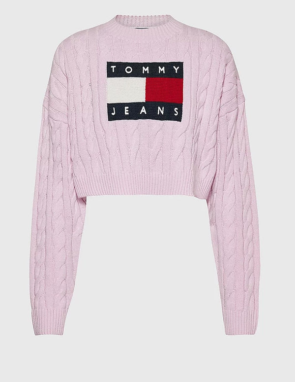 Jersey Tommy Jeans de Punto Trenzado Rosa Mujer