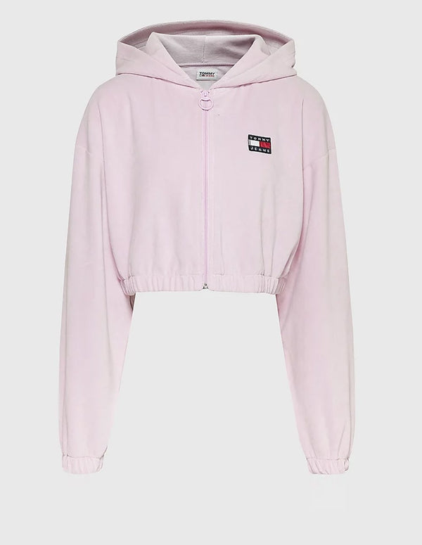 Tommy Jeans Cropped Jacket with Pink Velor Logo for Women