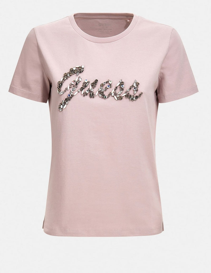 Camiseta GUESS con Logo Strass Morada Mujer W2BI38I3Z14-G996
