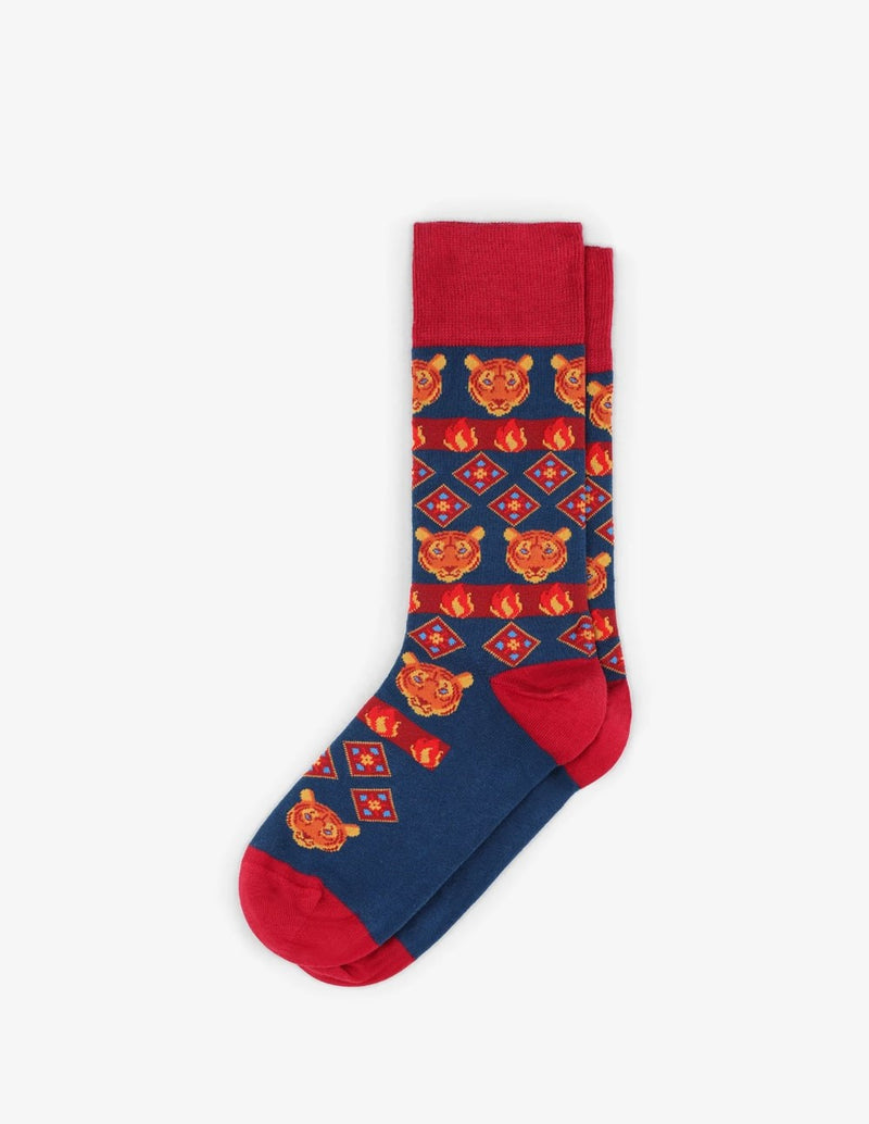 Jimmy Lion Flaming Tiger Blue Socks Unisex