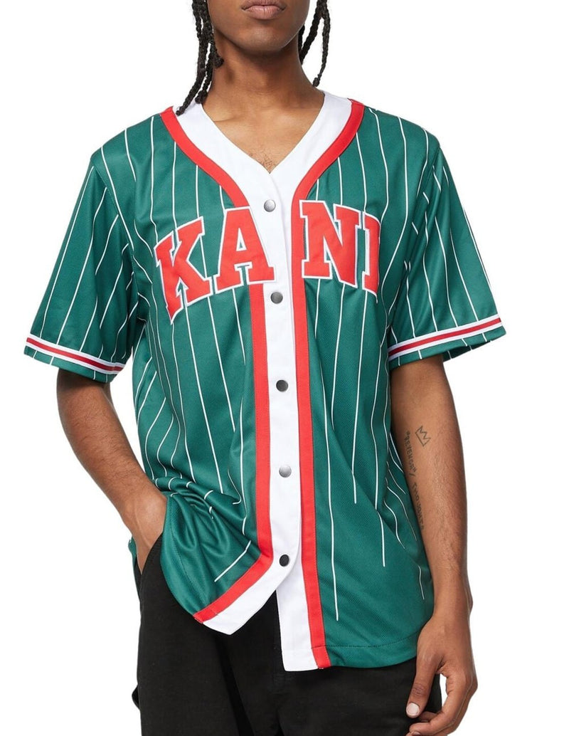 Camisa Beisbolera Karl Kani Serif Pinstripe Verde Hombre