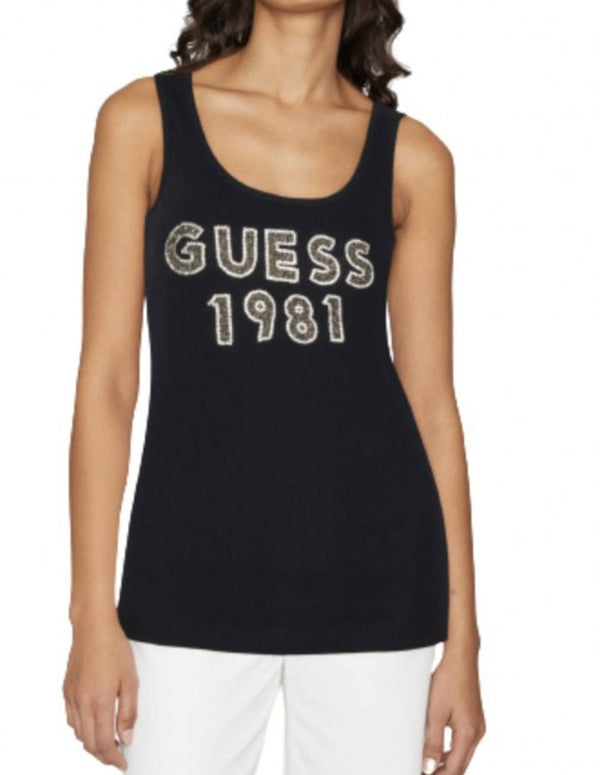 Top GUESS con Logo Negro Mujer