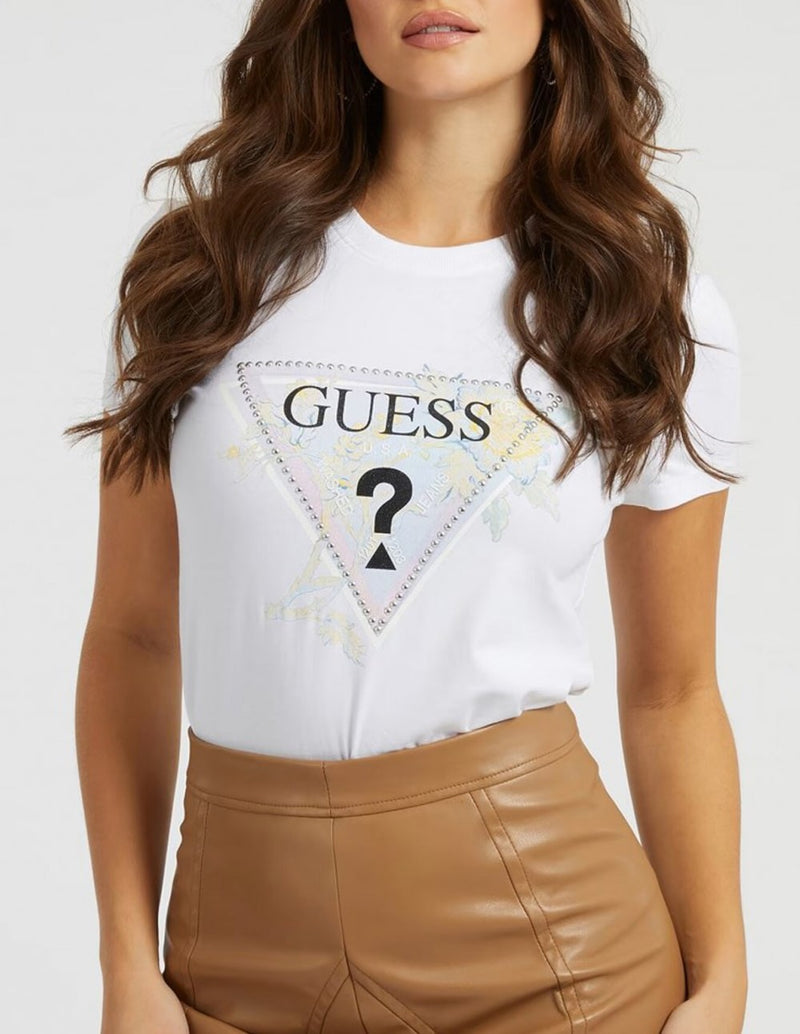 Camiseta GUESS con Logo Triángulo Blanca Mujer