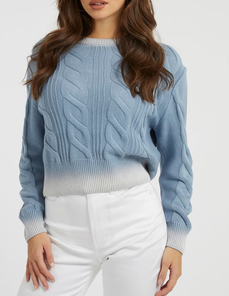 GUESS Short Cable Knit Blue Woman Sweater