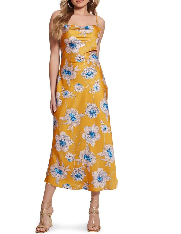GUESS Women's Yellow Floral Print Strappy Dress