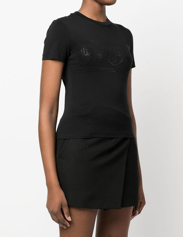 Chiara Ferragni T-shirt with Black Crystal Details for Women