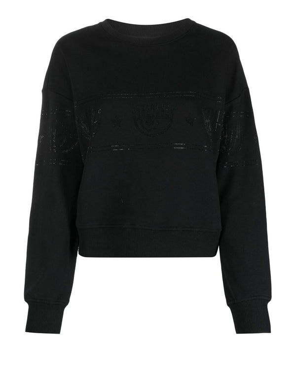 Chiara Ferragni Sweatshirt with Black Crystal Details for Women