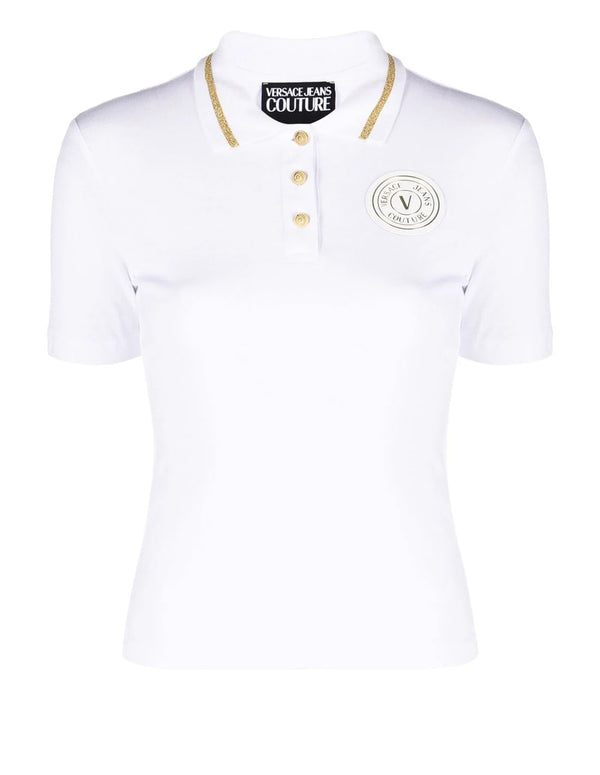 Versace Jeans Couture V-Emblem White Polo Shirt for Women