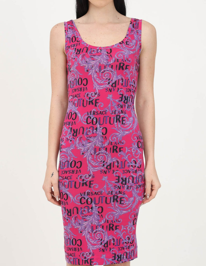 Vestido Versace Jeans Couture Logo Print Rosa Mujer
