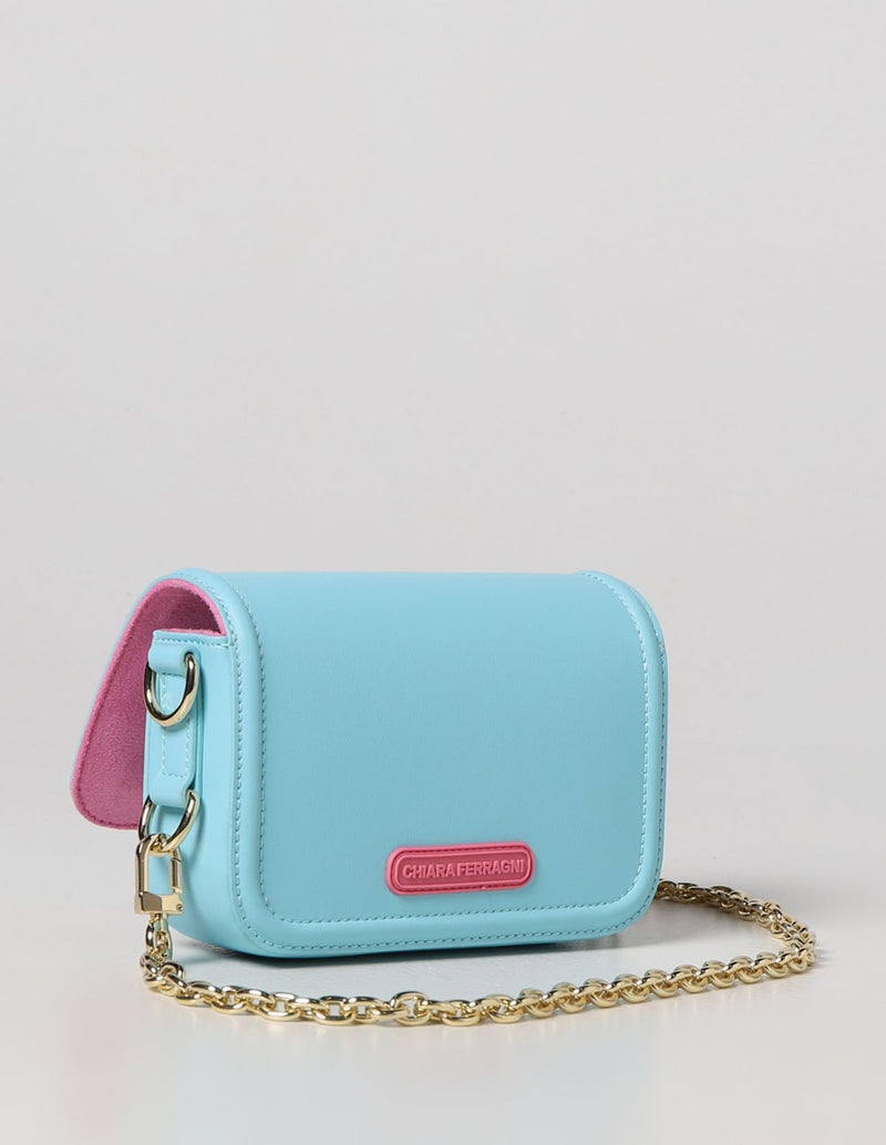 Chiara Ferragni Mini Bag with Blue Logo Woman 18 x 10 x 5