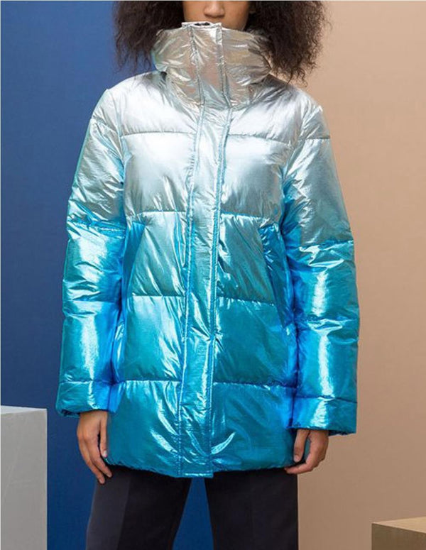 Womens Canadian Catherine Short Silver Puffer Coat
