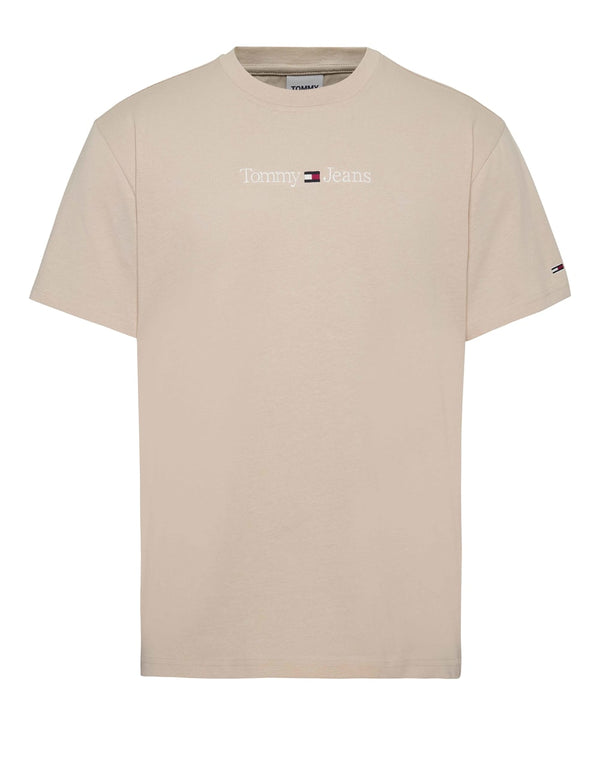 Camiseta Tommy Jeans con Logo Bordado Beige Hombre