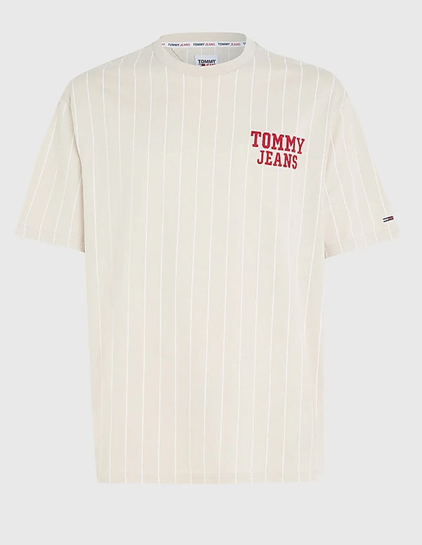 Camiseta Tommy Jeans de Rayas con Logo Beige Hombre