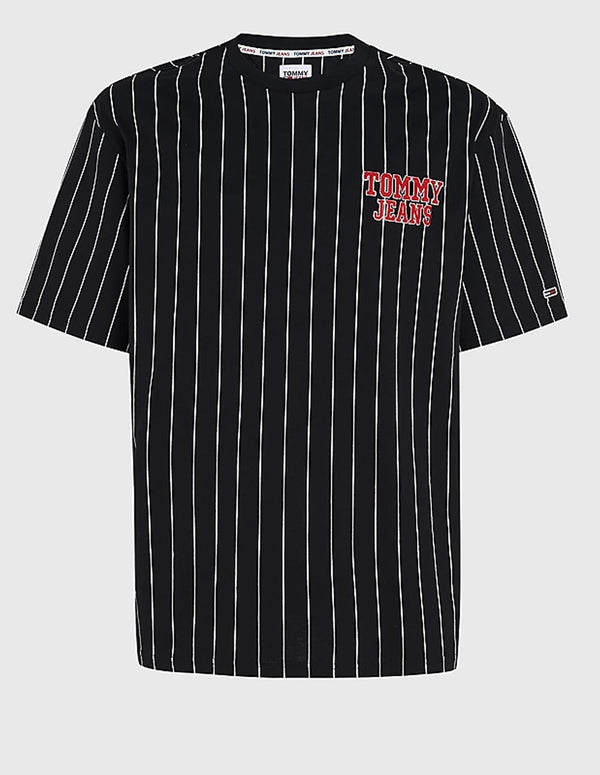 Camiseta Tommy Jeans de Rayas con Logo Negra Hombre