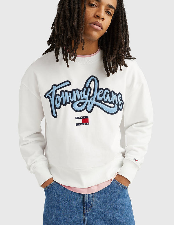 Sudadera Tommy Jeans Universitaria con Logo Blanca Hombre