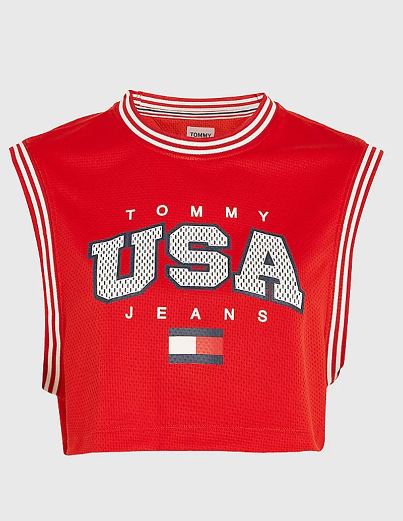 Camiseta Tommy Jeans sin Mangas Roja Mujer