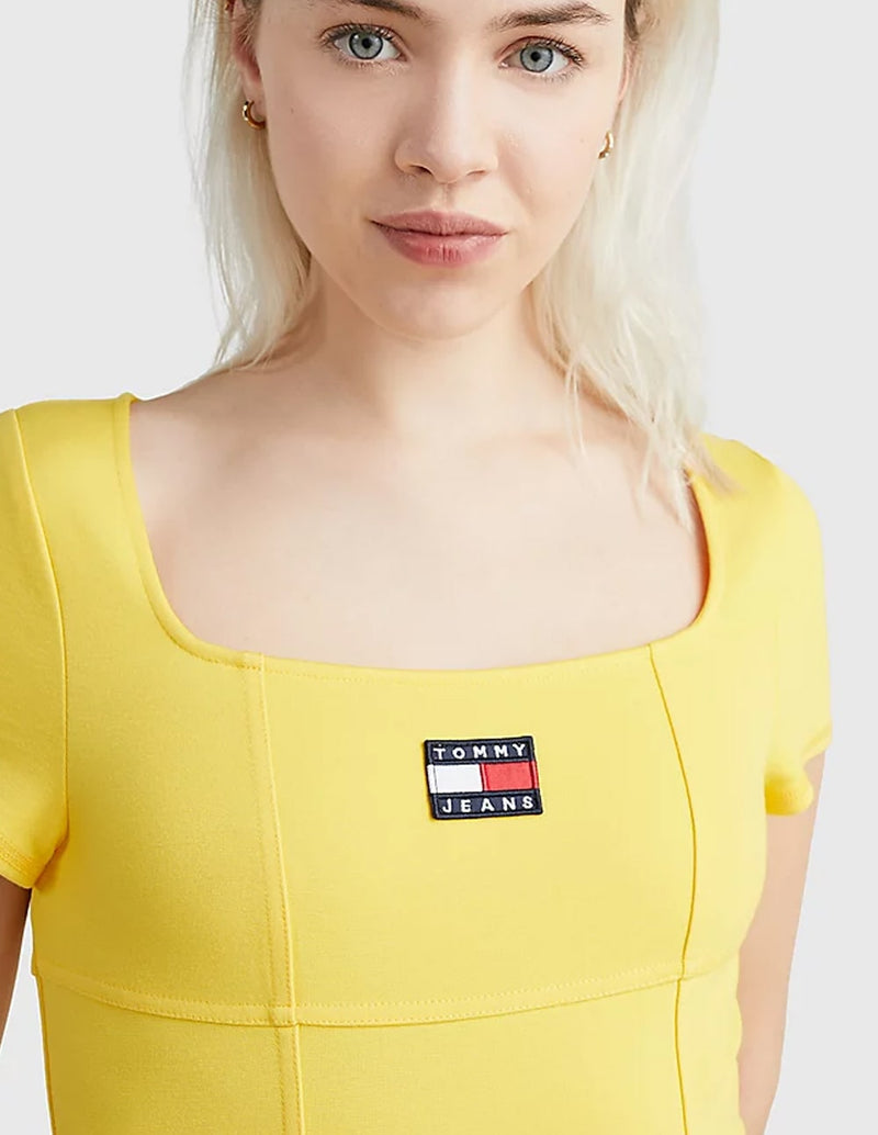 Vestido Tommy Jeans Ajustado de Escote Cuadrado Amarillo Mujer