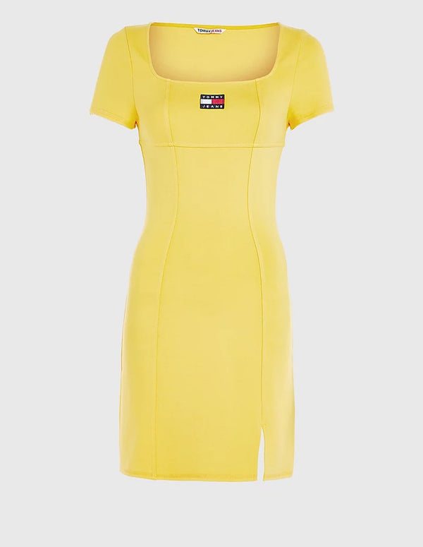 Tommy Jeans Yellow Square Neckline Tight Dress Women